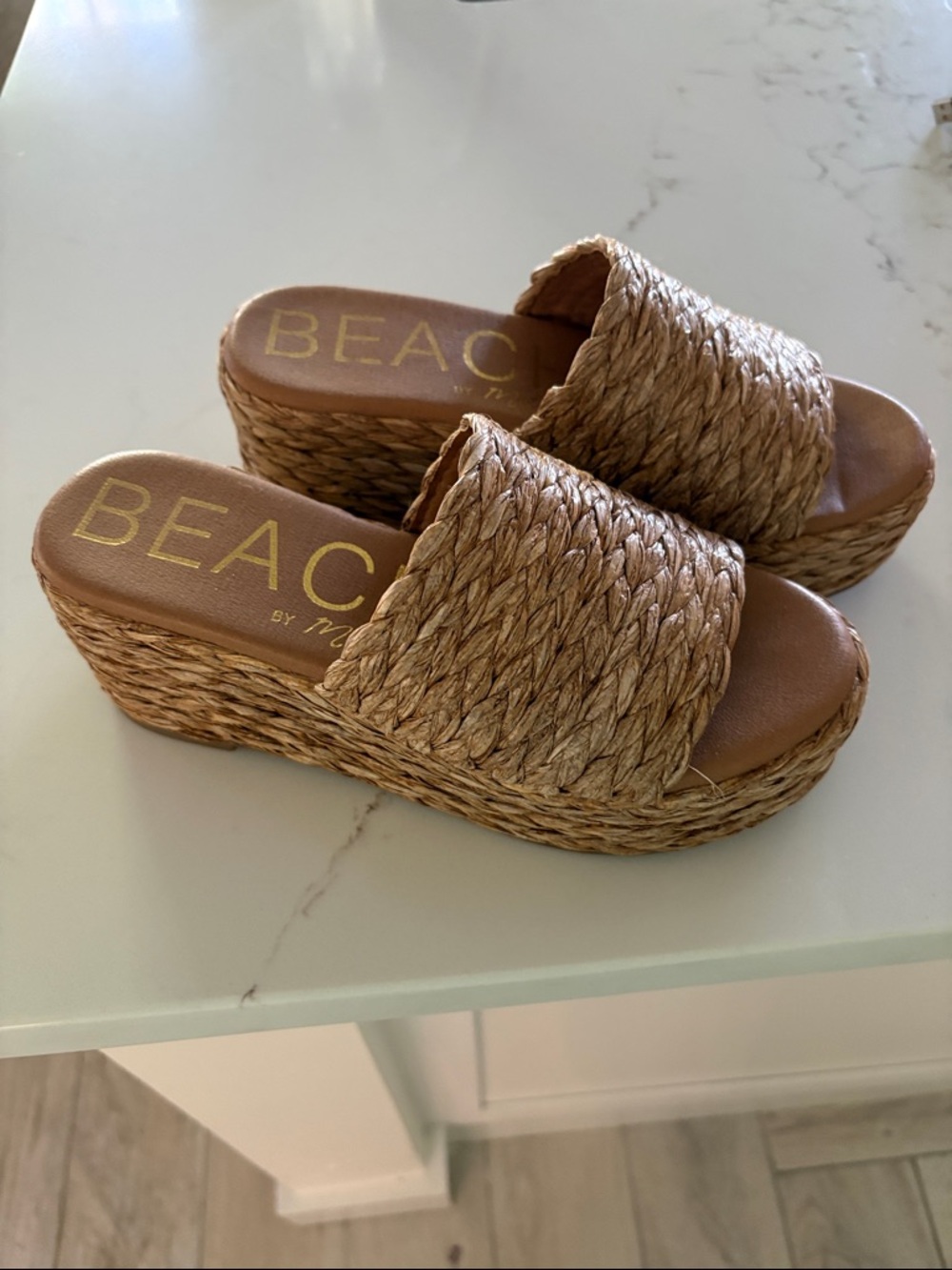 Matisse Tan Braided Platform Slide Sandals